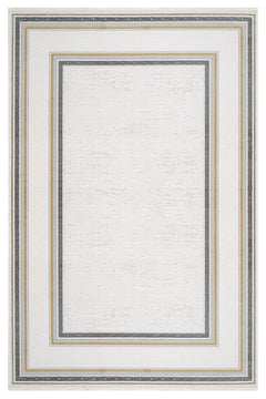 Grey Area Rug - Machine Made Rug with Framed Pattern | Soft Touch Acrylic, 8mm Pile Height