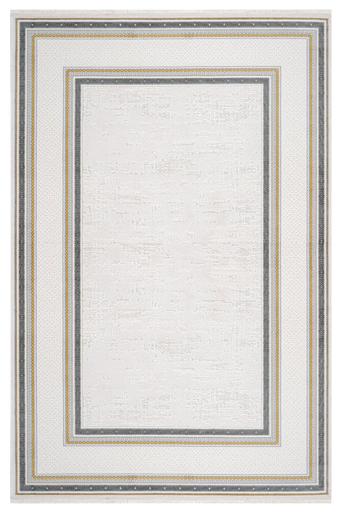 Grey Area Rug - Machine Made Rug with Framed Pattern | Soft Touch Acrylic, 8mm Pile Height