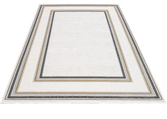 Grey Area Rug - Machine Made Rug with Framed Pattern | Soft Touch Acrylic, 8mm Pile Height