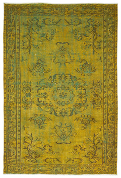Atina Yellow Vintage Wool Handmade Area Rug 5'1" x 7'9"