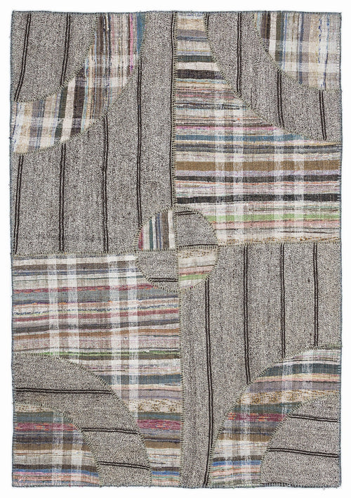 Teselya 1073 Brown Striped Wool Handmade Area Rug 5'3" x 7'7"