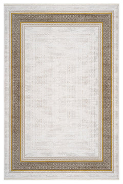 Beige Area Rug – Machine Made Rug with Framed Pattern, 8 mm Pile Height