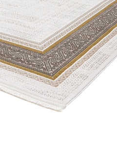 Beige Area Rug – Machine Made Rug with Framed Pattern, 8 mm Pile Height