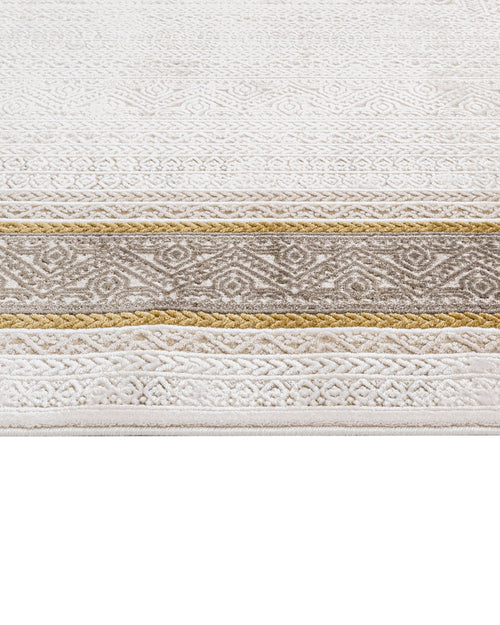 Beige Area Rug – Machine Made Rug with Framed Pattern, 8 mm Pile Height