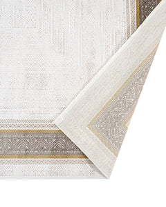 Beige Area Rug – Machine Made Rug with Framed Pattern, 8 mm Pile Height