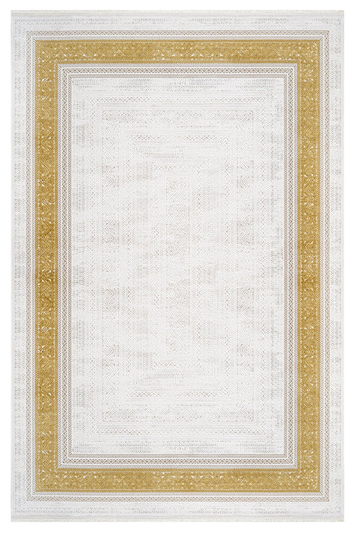 Gold Frame Area Rug – Machine Made Rug with Soft Touch Acrylic Yarn, 8 mm Pile Height