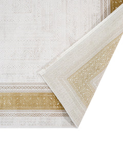 Gold Frame Area Rug – Machine Made Rug with Soft Touch Acrylic Yarn, 8 mm Pile Height