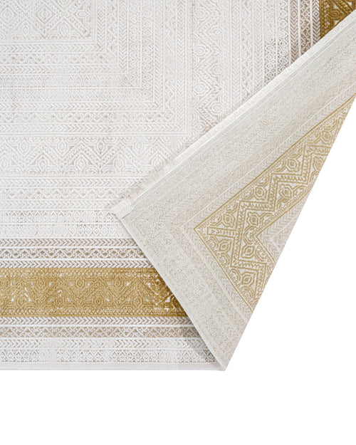 Gold Frame Area Rug – Machine Made Rug with Soft Touch Acrylic Yarn, 8 mm Pile Height