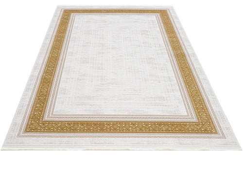 Gold Frame Area Rug – Machine Made Rug with Soft Touch Acrylic Yarn, 8 mm Pile Height