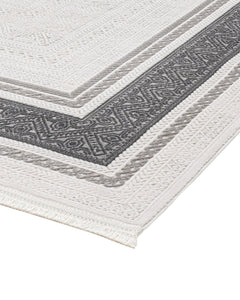 Grey Area Rug - Machine Made Rug with Framed Pattern & Overlock Edge Design