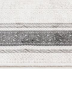 Grey Area Rug - Machine Made Rug with Framed Pattern & Overlock Edge Design