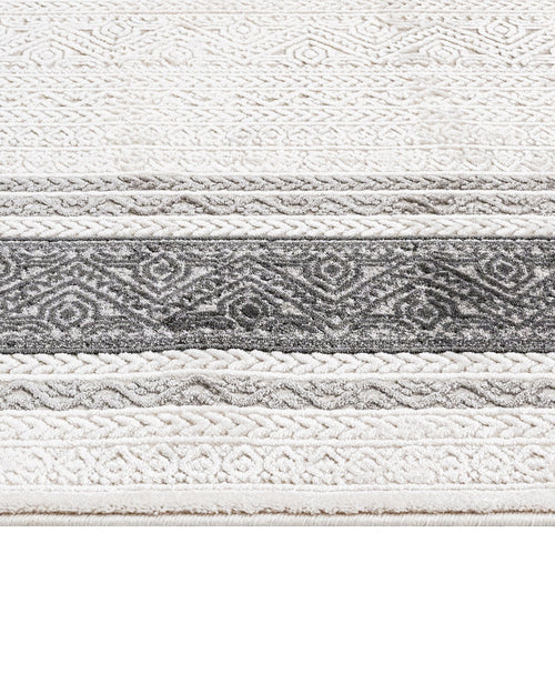 Grey Area Rug - Machine Made Rug with Framed Pattern & Overlock Edge Design