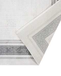 Grey Area Rug - Machine Made Rug with Framed Pattern & Overlock Edge Design