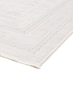 Cream Area Rug - Machine Made Rug with Framed Pattern & 8 mm Pile Height