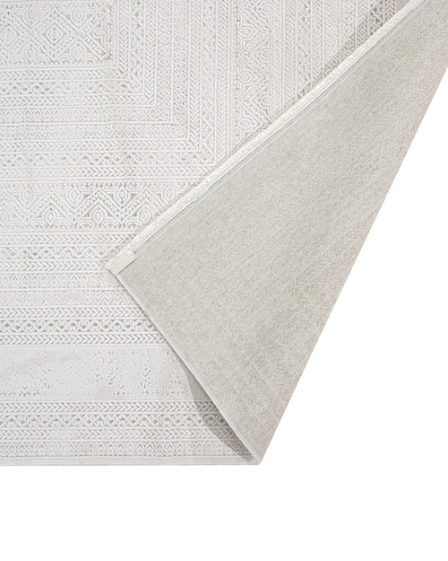 Cream Area Rug - Machine Made Rug with Framed Pattern & 8 mm Pile Height