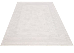 Cream Area Rug - Machine Made Rug with Framed Pattern & 8 mm Pile Height