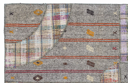 Teselya 1074 Grey Striped Wool Handmade Area Rug 5'3" x 7'7"