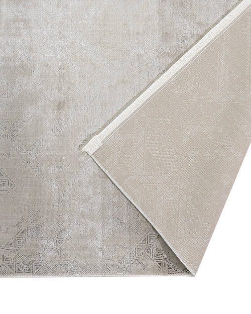 Beige Geometric Area Rug - Machine Made Polyester Rug with 8 mm Pile Height