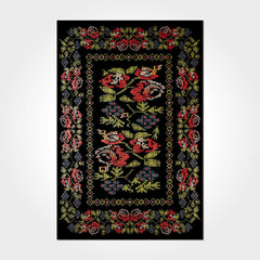 Black Floral Area Rug - Washable Non Slip Polyester Chenille Rug With Soft Texture