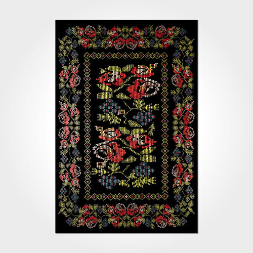 Black Floral Area Rug - Washable Non Slip Polyester Chenille Rug With Soft Texture
