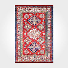 Carter Red Frame Chenille and Cotton Digital Print Area Rug