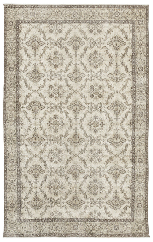 Atina Beige Vintage Wool Handmade Area Rug 6'3" x 10'1"