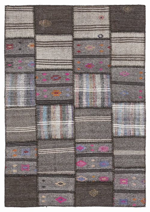 Teselya 1080 Beige Striped Wool Handmade Area Rug 5'3" x 7'7"