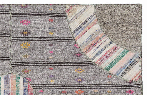 Teselya 1082 Beige Striped Wool Handmade Area Rug 5'3" x 7'7"
