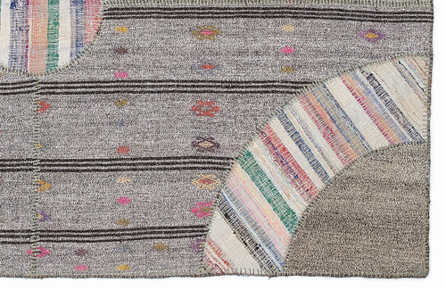 Teselya 1082 Beige Striped Wool Handmade Area Rug 5'3" x 7'7"