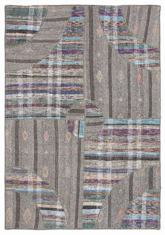 Teselya 1086 Beige Striped Wool Handmade Area Rug 5'3" x 7'7"
