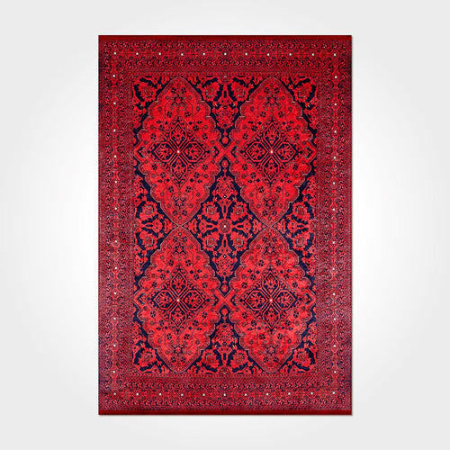 Vintage Chenille Area Rug – Washable Non Slip Red Cotton Polyester Carpet