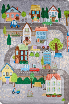 Kids Cars Rug - Grey Digital Print Carpet With Car Pattern For Playroom