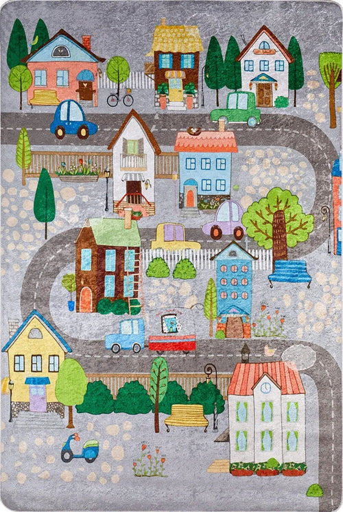 Kids Cars Rug - Grey Digital Print Carpet With Car Pattern For Playroom