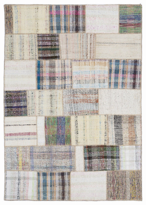 Teselya 1091 Beige Striped Wool Handmade Area Rug 5'3" x 7'7"