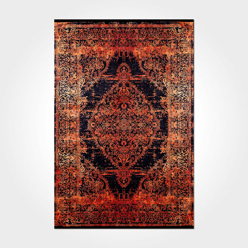 Vintage Chenille Area Rug - Washable Non Slip Red Polyester Cotton Carpet