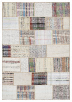 Teselya 1092 Beige Striped Wool Handmade Area Rug 5'3" x 7'7"