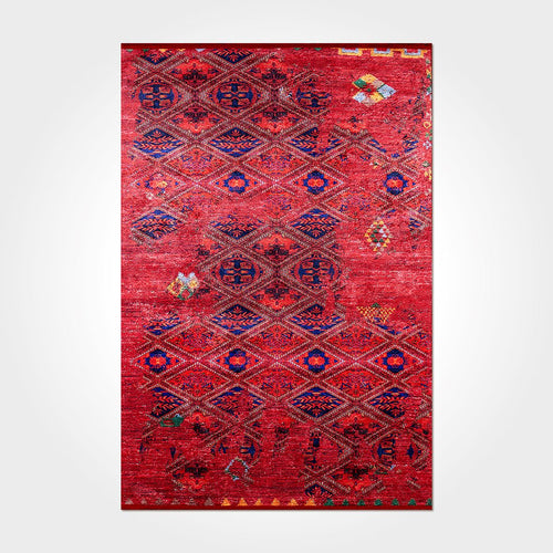 Red Vintage Area Rug – Washable Non Slip Chenille Cotton Carpet for Living Room
