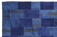 Teselya 1097 Blue Patchwork Wool Handmade Area Rug 5'3" x 7'7"