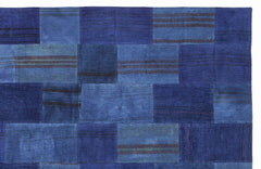 Teselya 1097 Blue Patchwork Wool Handmade Area Rug 5'3" x 7'7"