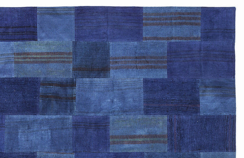 Teselya 1097 Blue Patchwork Wool Handmade Area Rug 5'3" x 7'7"