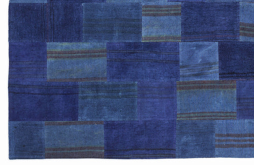 Teselya 1097 Blue Patchwork Wool Handmade Area Rug 5'3" x 7'7"