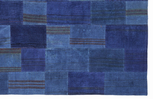 Teselya 1097 Blue Patchwork Wool Handmade Area Rug 5'3" x 7'7"