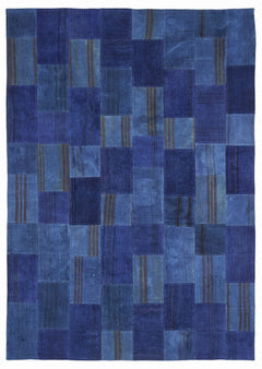 Teselya 1097 Blue Patchwork Wool Handmade Area Rug 5'3" x 7'7"