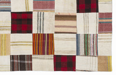 Teselya 1099 Beige Patchwork Wool Handmade Area Rug 5'3" x 7'7"