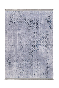 Geometric Area Rug - Grey Cotton Chenille Digital Print Carpet by Pia Monte