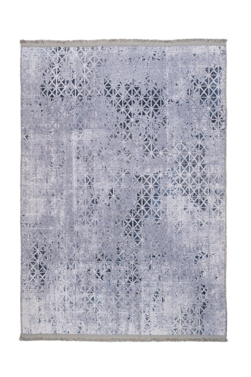 Geometric Area Rug - Grey Cotton Chenille Digital Print Carpet by Pia Monte