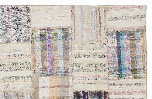 Teselya 1100 Beige Striped Wool Handmade Area Rug 5'3" x 7'7"