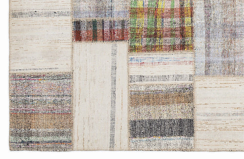Teselya 1100 Beige Striped Wool Handmade Area Rug 5'3" x 7'7"