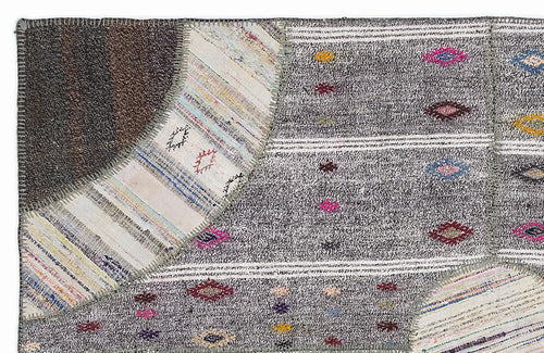 Teselya 1106 Brown Striped Wool Handmade Area Rug 5'3" x 7'7"