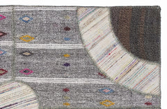 Teselya 1106 Brown Striped Wool Handmade Area Rug 5'3" x 7'7"